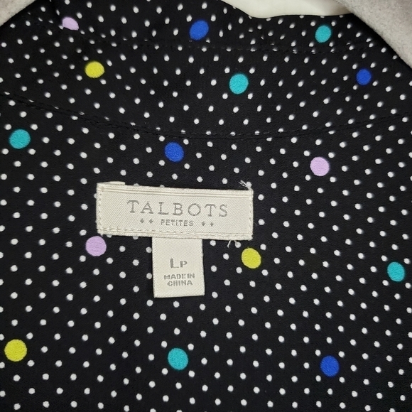 Talbots Black Button Down Sleeveless Blouse w/ tiny polka dots Sz LP - Picture 6 of 7